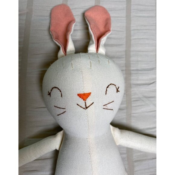 Handmade Plush Bunny Doll with Embroidered Face & Pink Ears, Nursery Room Decor - Picture 3 of 6